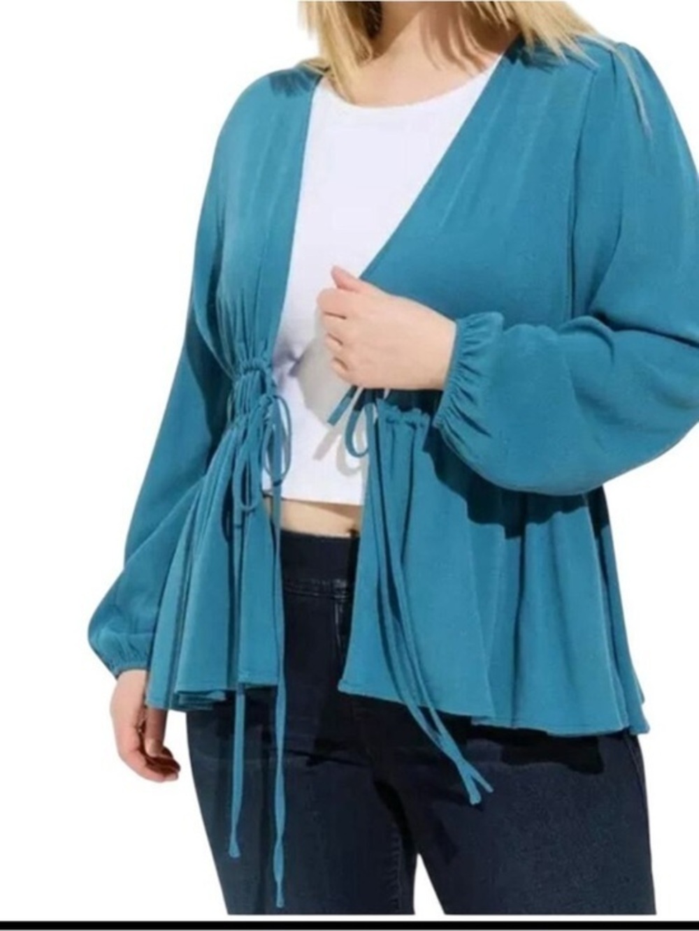 NWOTbtorrid Teal Blue Tie-Front Peplum Top, Torrid Size 2